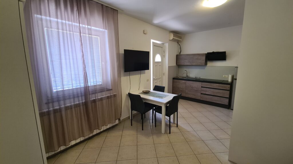 Popolnoma opremljena kuhinja z jedilno mizo v apartmaju